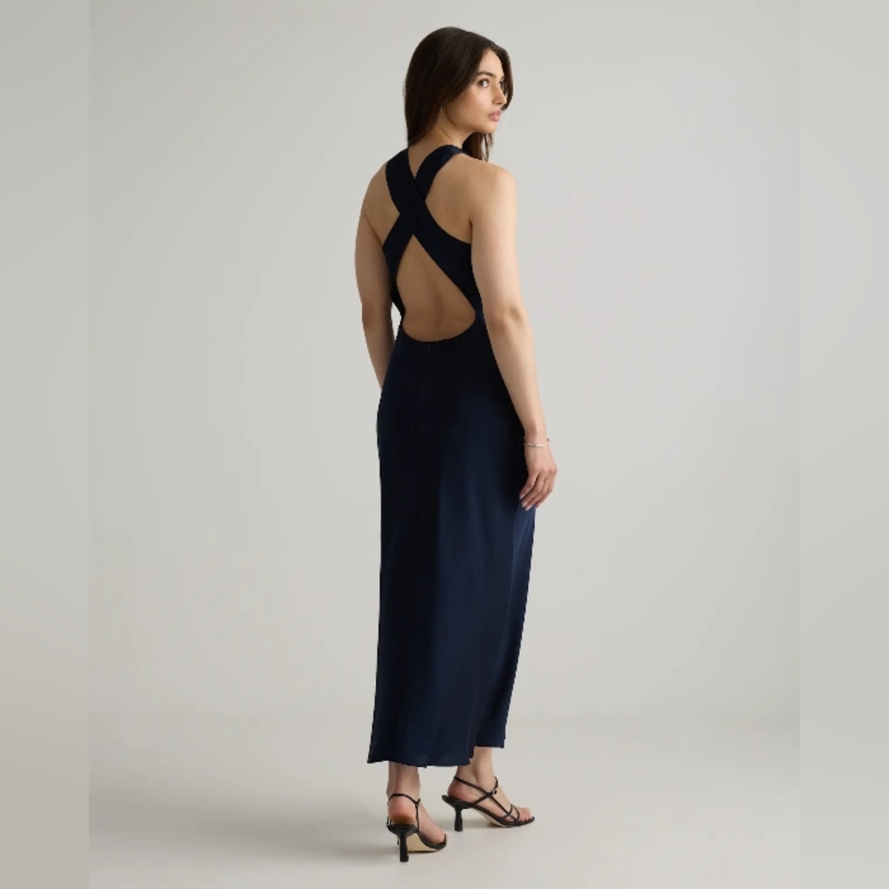 Quince Silk High Neck Dress. Navy. Large. Stretchy. Washable. Perfect.